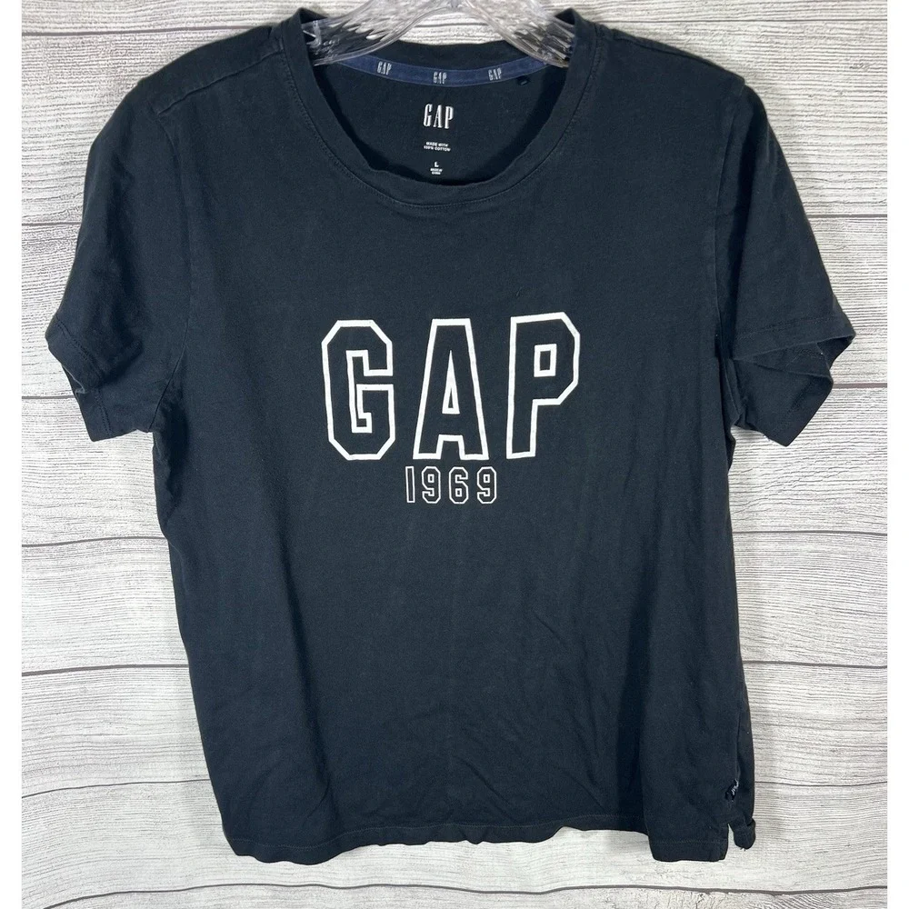 GAP 1969‎ Youth Large Black Graphic T Shirt Logo Tee Cotton